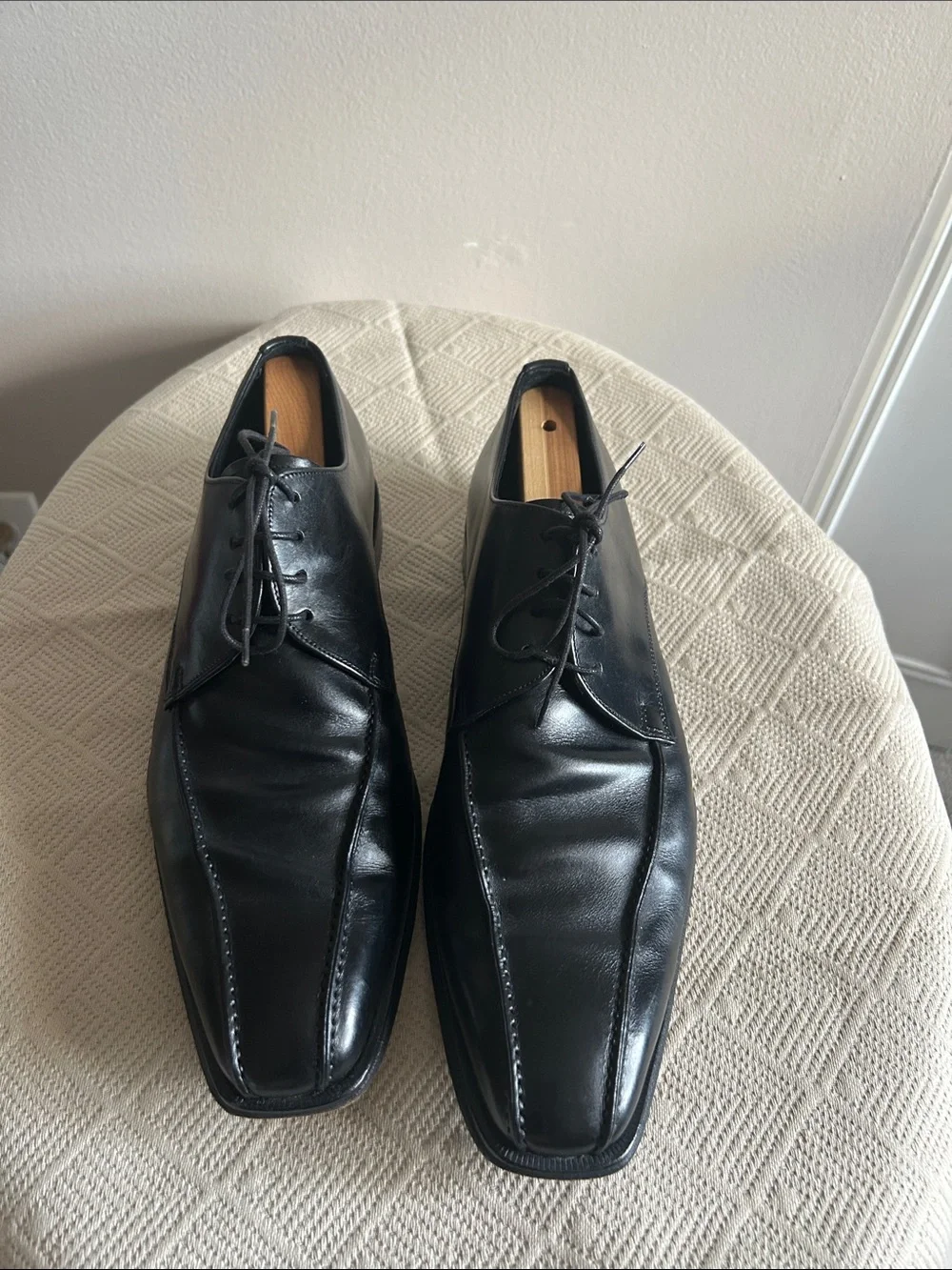 Canali Black Leather Derby Shoes - Classic Lace-Up Oxfords